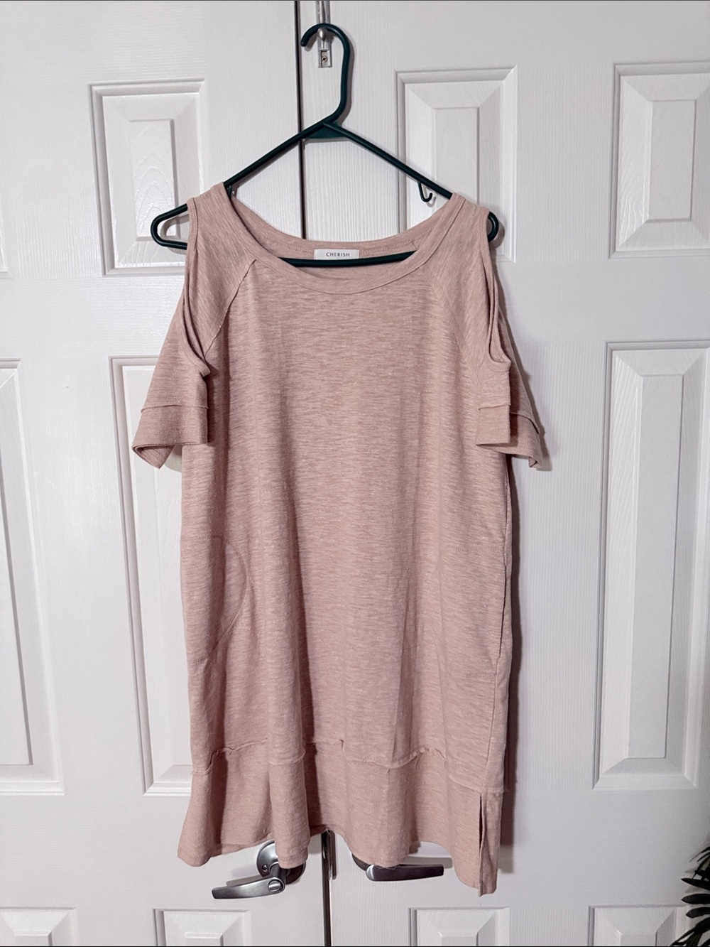 Cherish Blush Cold-Shoulder Ruffle Mini Dress
